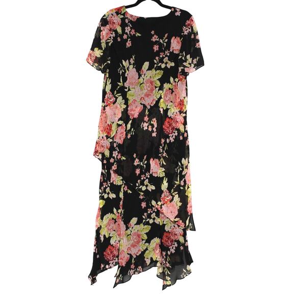 Vintage Chiffon Floral Midi Dress Layered Dress Size 16W - Picture 6 of 11